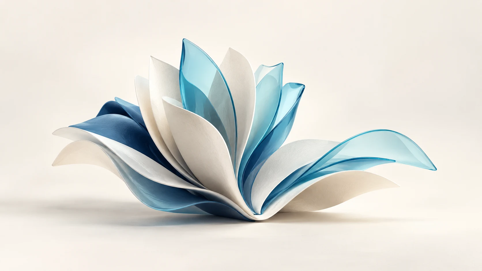 Ilustración conceptual de hojas azules y marfil que se abren como un libro.